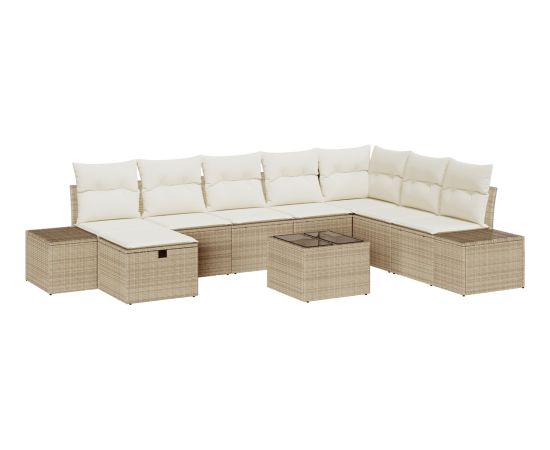 vidaXL Zestaw 9-osobowej sofy ogrodowej z poduszkami Beżowy Polyrattan Dārza mēbeļu komplekti