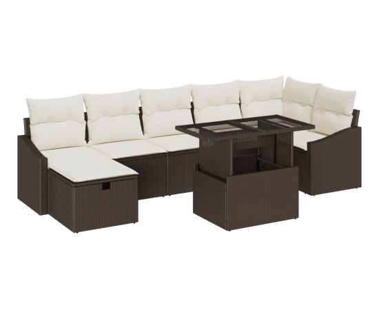 vidaXL Zestaw sof ogrodowych 8-elementowy z poduszkami Brązowy Rattan Dārza mēbeļu komplekti