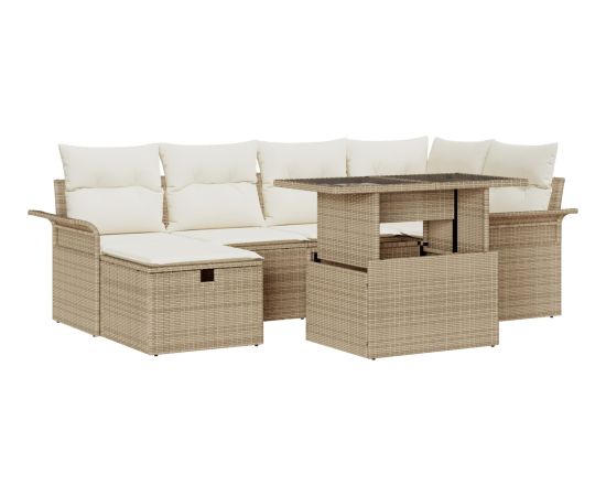 vidaXL 7-częściowy zestaw do ogrodu z poduszkami beżowy poli rattan Dārza mēbeļu komplekti