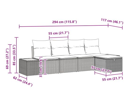 vidaXL Zestaw 5 Części Sofy Ogrodowej z Poduszkami Beżowy Polirattan Dārza mēbeļu komplekti