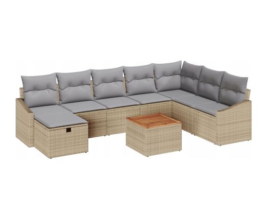 vidaXL Zestaw 9 sof ogrodowych z poduszkami Beżowy rattan poly Dārza mēbeļu komplekti