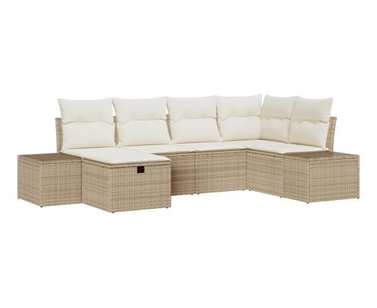 vidaXL Zestaw sofy ogrodowej 6 części z poduszkami Beżowy Polirattan Dārza mēbeļu komplekti