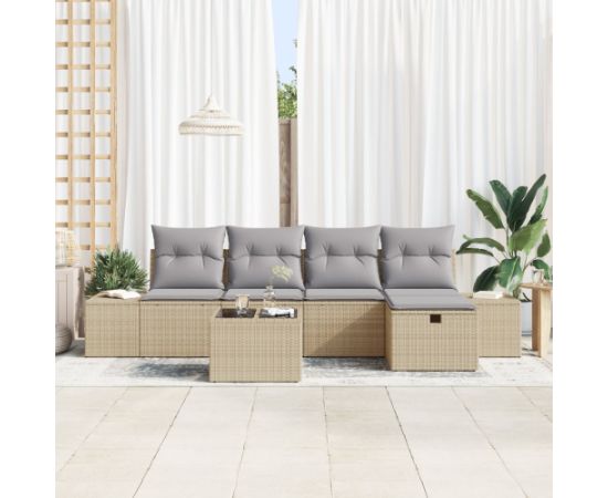 vidaXL 6-częściowy zestaw sof ogrodowych z poduszkami beżowy rattan polietylenowy Dārza mēbeļu komplekti