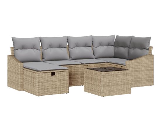 vidaXL 7 Częściowy Zestaw Sof Ogrodowych z Poduszkami Beżowy Polirattan Dārza mēbeļu komplekti