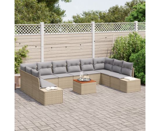 vidaXL Zestaw sof ogrodowych 11-elementowy z poduszkami Beżowy Polirattan Akacja Dārza mēbeļu komplekti