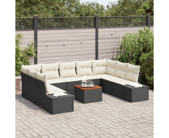 vidaXL 10-częściowy zestaw sof ogrodowych z poduszkami czarny polirattan akacja Dārza mēbeļu komplekti