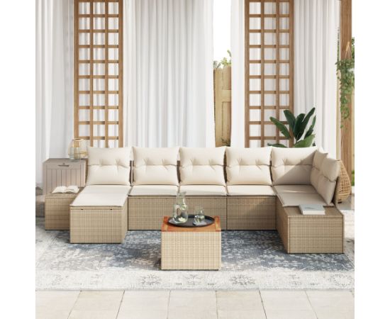 vidaXL 8-Częściowy Zestaw Sof Ogrodowych z Poduszkami Beżowy Polirattan Akacja Dārza mēbeļu komplekti