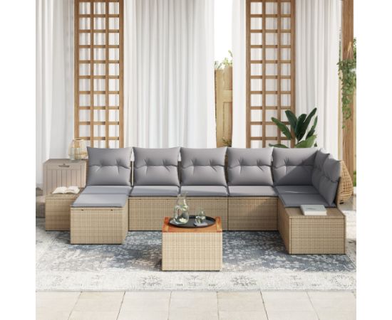 vidaXL Zestaw sof ogrodowych w 8 części z poduszkami Beżowy Polirattan Akacja Dārza mēbeļu komplekti