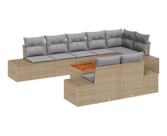 vidaXL 9-częściowy zestaw sof ogrodowych z poduszkami Beżowy Polirattan Akacja Dārza mēbeļu komplekti