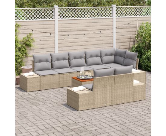 vidaXL 9-częściowy zestaw sof ogrodowych z poduszkami Beżowy Polirattan Akacja Dārza mēbeļu komplekti