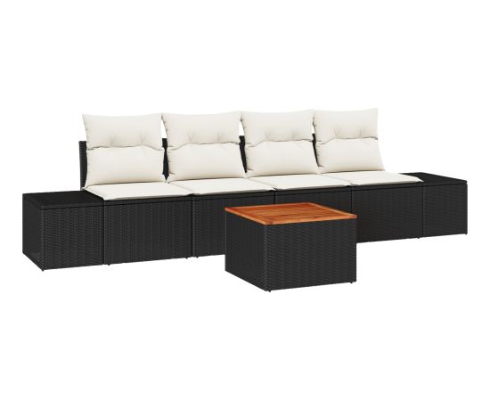 vidaXL Zestaw 5-osobowy sof ogrodowych z poduszkami czarny polirattan akacja Dārza mēbeļu komplekti