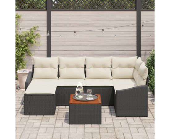 vidaXL 7-częściowy zestaw sof ogrodowych z poduszkami czarny polirattan akacja Dārza mēbeļu komplekti
