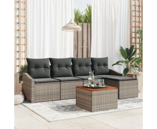 vidaXL Zestaw 6 częściowych sof ogrodowych z poduszkami szary polirattan akacja Dārza mēbeļu komplekti