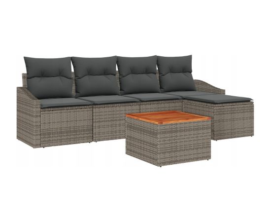 vidaXL Zestaw 6 częściowych sof ogrodowych z poduszkami szary polirattan akacja Dārza mēbeļu komplekti