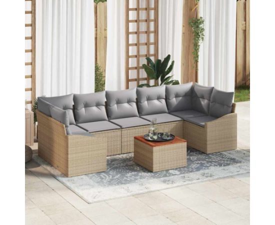 vidaXL 8-częściowy Zestaw Sof Ogrodowych Z Poduszkami Beżowy Polirattan Akacja Dārza mēbeļu komplekti