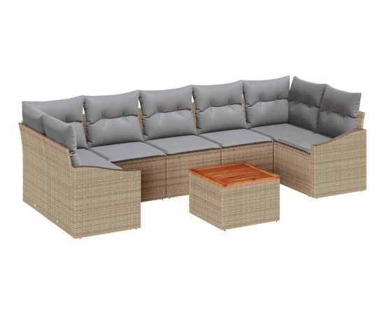 vidaXL 8-częściowy Zestaw Sof Ogrodowych Z Poduszkami Beżowy Polirattan Akacja Dārza mēbeļu komplekti