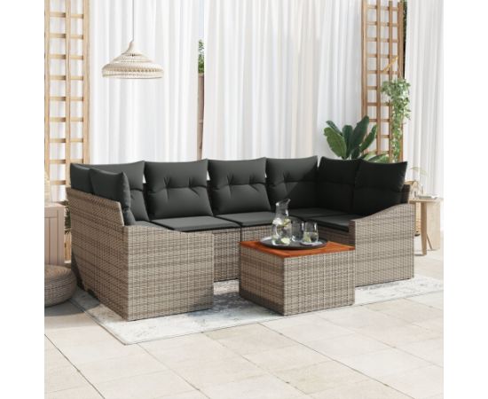 vidaXL 7-częściowy zestaw sof ogrodowych z poduszkami szary polirattan akacja Dārza mēbeļu komplekti