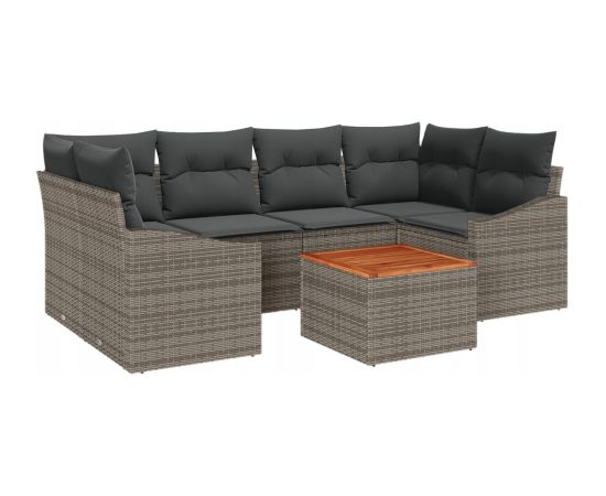 vidaXL 7-częściowy zestaw sof ogrodowych z poduszkami szary polirattan akacja Dārza mēbeļu komplekti