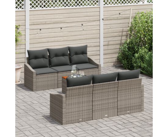 vidaXL Zestaw 7-częściowy sof ogrodowych z poduszkami szary polirattan akacjowy Dārza mēbeļu komplekti