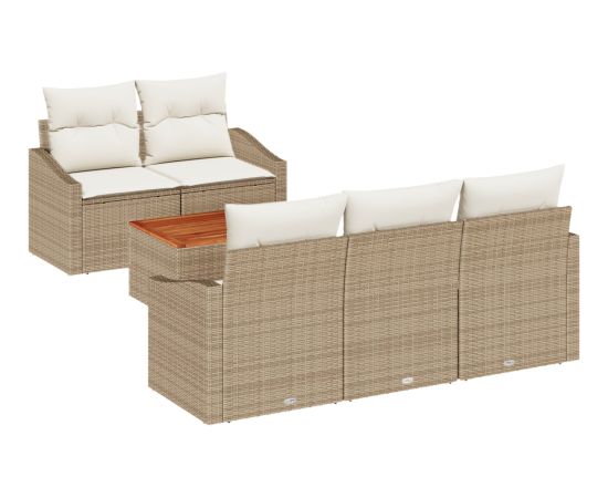 vidaXL Zestaw 6-częściowy sof ogrodowych z poduszkami Beżowy Poli Rattan Akacja Dārza mēbeļu komplekti