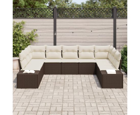 vidaXL 9-częściowy zestaw sof ogrodowych z poduszkami brązowy polirattan Dārza mēbeļu komplekti