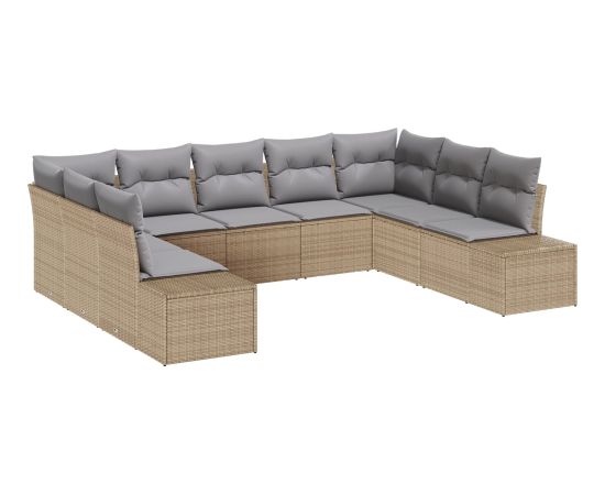 vidaXL Zestaw Sof Ogrodowych 9 Elementów z Poduszkami Beżowy Polirattan Dārza mēbeļu komplekti