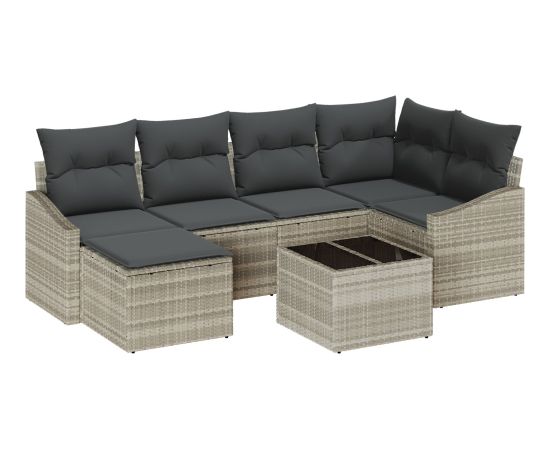 vidaXL Zestaw do jadalni w ogrodzie 7 elementów z poduszkami Szary Polirattan Dārza mēbeļu komplekti