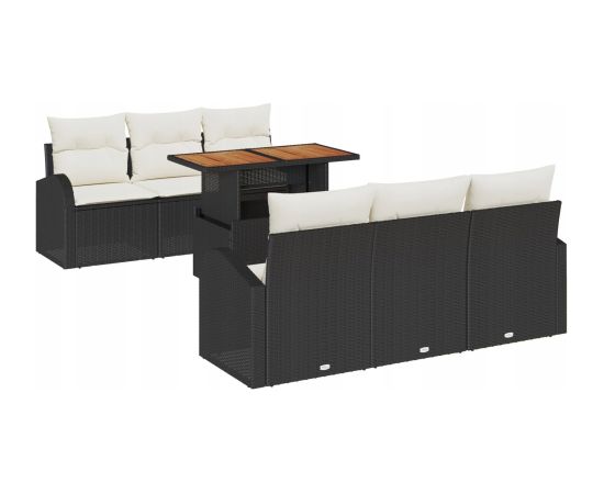 vidaXL 7-częściowy zestaw jadalny do ogrodu z poduszkami Czarny Polirattan Akacja Dārza mēbeļu komplekti