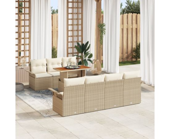 vidaXL 8-częściowy zestaw sof ogrodowych z poduszkami beżowy poli rattan akacja Dārza mēbeļu komplekti