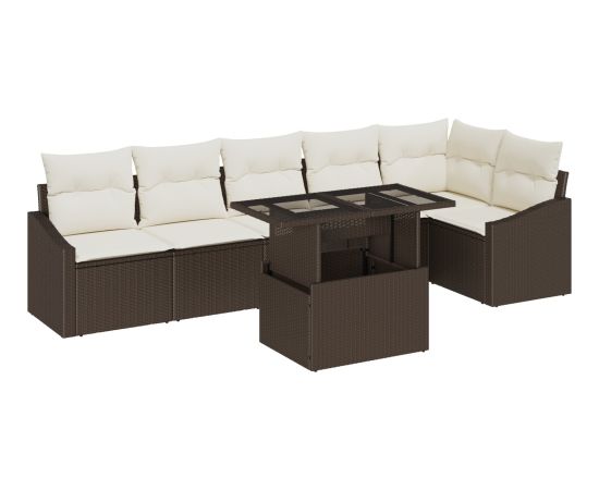 vidaXL Zestaw sof ogrodowych 7-częściowy z poduszkami brązowy polirattan Dārza mēbeļu komplekti