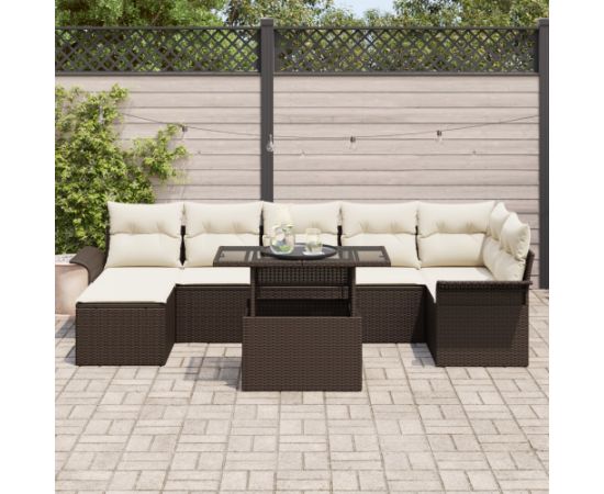 vidaXL 8-elementowy zestaw sof ogrodowych z poduszkami brązowy polirattan Dārza mēbeļu komplekti