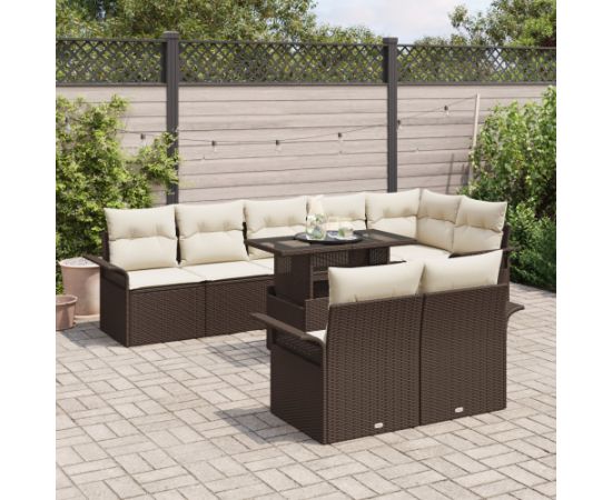 vidaXL 9-częściowy zestaw sof ogrodowych z poduszkami Brązowy Polirattan Dārza mēbeļu komplekti