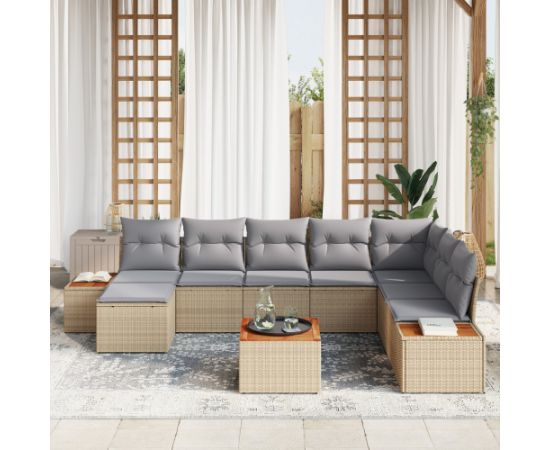 vidaXL 9-częściowy Zestaw Sof Ogrodowych z Poduszkami Beżowy Polirattan Akacja Dārza mēbeļu komplekti