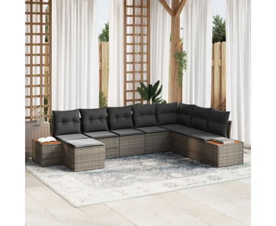 vidaXL 8-częściowy Zestaw Sof Ogrodowych z Poduszkami Szary Polirattan Akacja Dārza mēbeļu komplekti