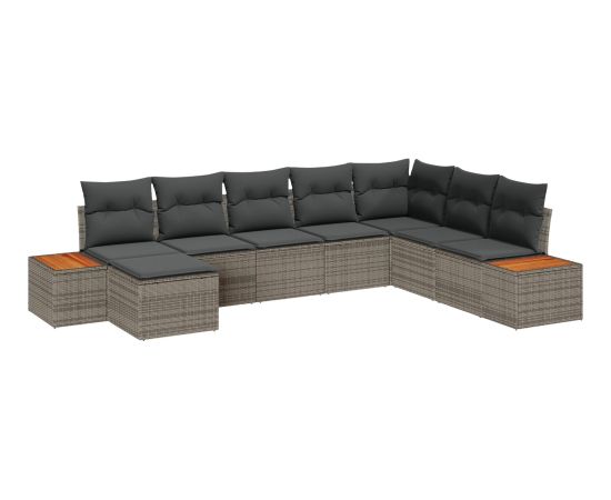 vidaXL 8-częściowy Zestaw Sof Ogrodowych z Poduszkami Szary Polirattan Akacja Dārza mēbeļu komplekti