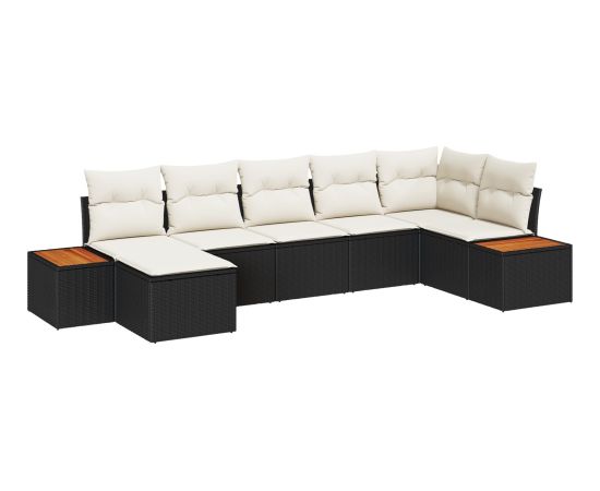 vidaXL 7-częściowy zestaw sof ogrodowych z poduszkami Czarny Polirattan Akacja Dārza mēbeļu komplekti