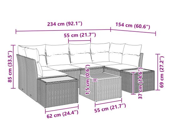 vidaXL Zestaw sof ogrodowych 7 Częściowy z Poduszkami Czarny Polirattan Akacja Dārza mēbeļu komplekti