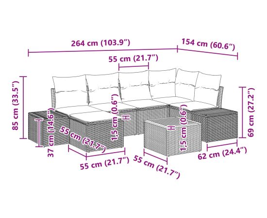 vidaXL 7-częściowy zestaw sof ogrodowych z poduszkami Szary Polirattan Akacja Dārza mēbeļu komplekti