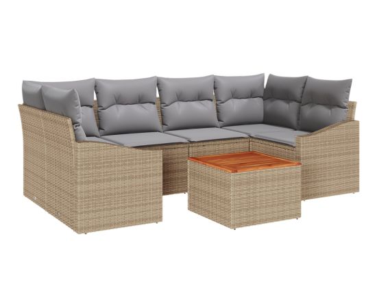 vidaXL 7-częściowy zestaw sof ogrodowych z poduszkami Beżowy Polirattan Akacja Dārza mēbeļu komplekti