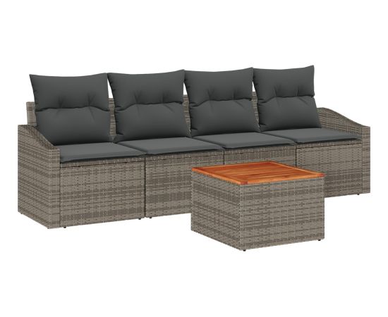 vidaXL Zestaw sof ogrodowych 5-częściowy z poduszkami, szary, polirattan, akacja. Dārza mēbeļu komplekti