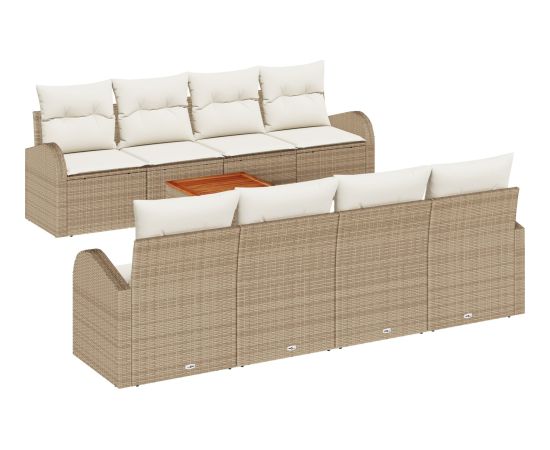 vidaXL Zestaw Sof Ogrodowych 9 Częściowy z Poduszkami Beżowy Polirattan Akacja Dārza mēbeļu komplekti