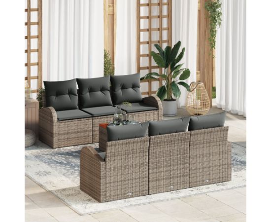 vidaXL Zestaw Sof Ogrodowych 7 Części z Poduszkami Szary Polirattan Akacja Dārza mēbeļu komplekti