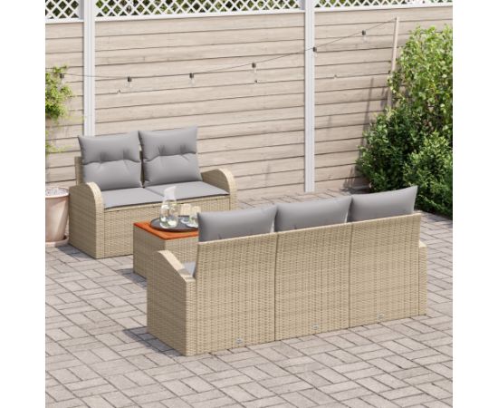 vidaXL Zestaw 6-częściowy sof ogrodowych z poduszkami beżowy polirattan akacja Dārza mēbeļu komplekti