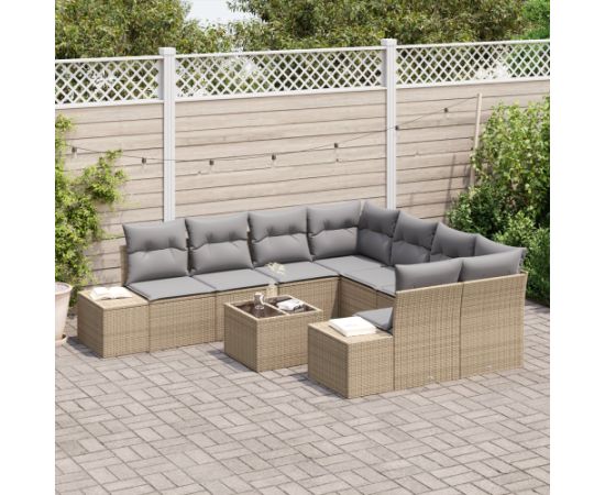 vidaXL Zestaw 9-elementowy sofy ogrodowej z poduszkami Beżowy polirattan Dārza mēbeļu komplekti