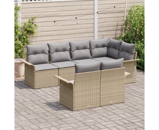 vidaXL Zestaw Sofy Ogrodowej 7 Części z Poduszkami Beżowy Polirattan Dārza mēbeļu komplekti