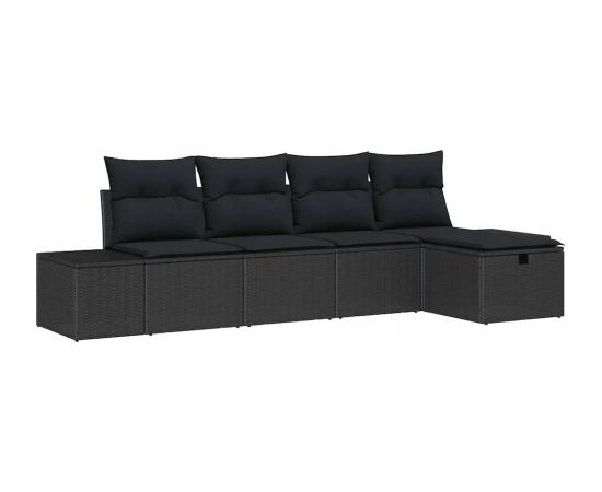 vidaXL Zestaw 5 częściowych sof ogrodowych z poduszkami Czarny Polirattan Dārza mēbeļu komplekti