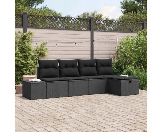 vidaXL Zestaw 5 częściowych sof ogrodowych z poduszkami Czarny Polirattan Dārza mēbeļu komplekti