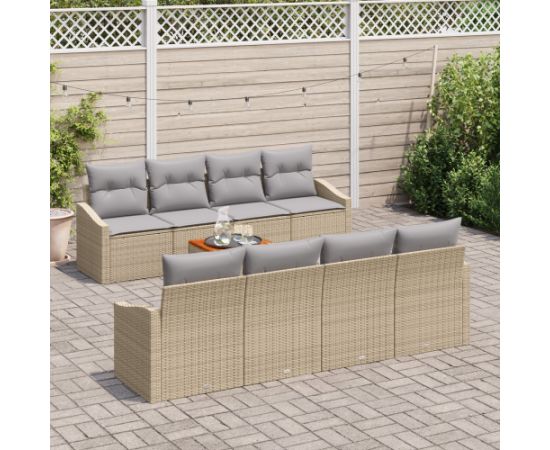 vidaXL 7-częściowy Zestaw Sof Ogrodowych z Poduszkami Beżowy Polirattan Akacja Dārza mēbeļu komplekti