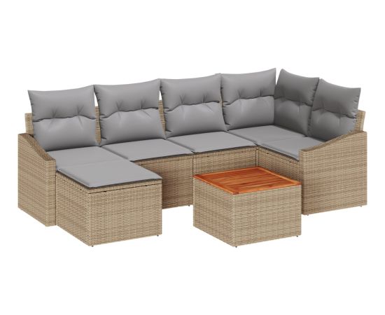 vidaXL 7-częściowy zestaw sof ogrodowych z poduszkami Beżowy Polirattan Dārza mēbeļu komplekti