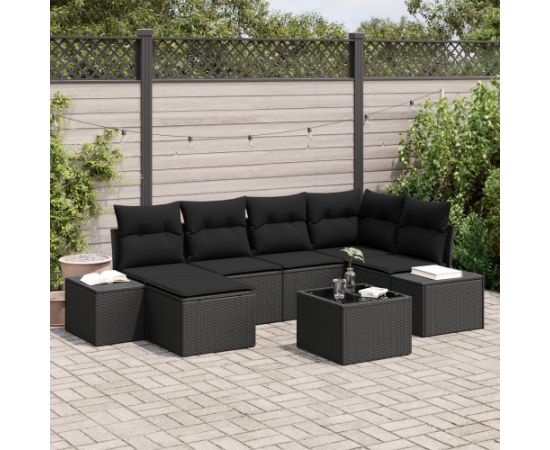 vidaXL Zestaw sofy ogrodowej 7-elementowy z poduszkami beżowy polirattan Dārza mēbeļu komplekti